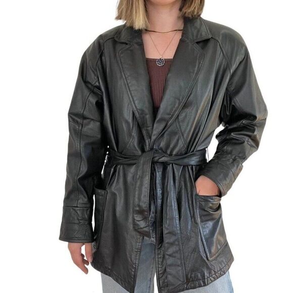 Vintage 1990s Womens Wilsons Leather Black Biker Matrix Thinsulate Jacket Sz S - Picture 1 of 9